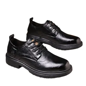 Mens black leather oxford shoes with thick non-slip soles in a classic British style