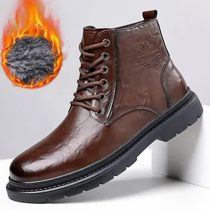 Herren Britischer Stil Spaltleder Martin Boots Wasserdicht Rutschfest Gefüttert Winter Arbeitsschuhe High Top Casual Schuhe