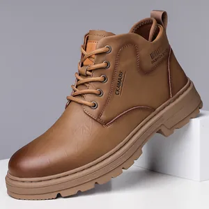 Herren Martin Boots Britischer Stil Arbeitsstiefel Rutschfest Spaltleder Lässig Schnürung Mittelhoch Winter Outdoorschuhe