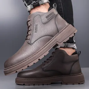 Retro Herren Martin Boots aus Leder in Kaffeebraun mit langlebiger rutschfester Gummisohle