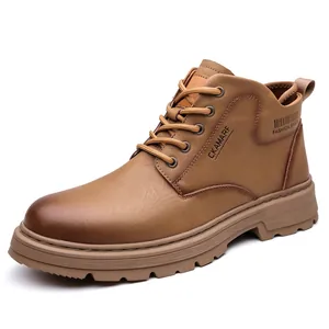 Herren Martin Boots aus braunem Leder im Retro-Stil mit modischem Farbverlauf und Gummisohle