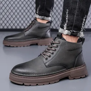 Men's dark gray winter martin boots with warm lining and non-slip rubber soles