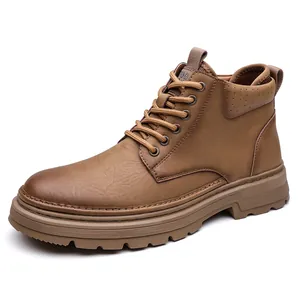 Brown high-top winter boots for men featuring warm lining and non-slip rubber soles