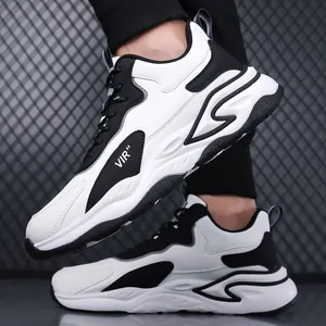 Heren chunky sneakers in zwart en wit leer en mesh met retro VIR-merklogo