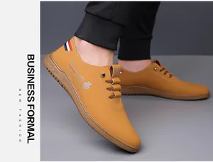 Detail of warm brown casual men's sneakers featuring side logo and anti-slip soft sole