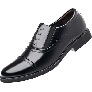 Scarpe classiche nere da uomo business con punta a mantellina in pelle e fascia elastica