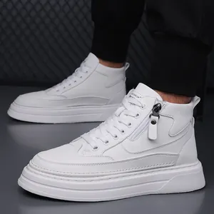 Sneakers Casual High-Top da Uomo Cerniera Laterale Suola Spessa Foderata in Pile Scarpe Invernali Calde Scarpe da Skate Nere Bianche