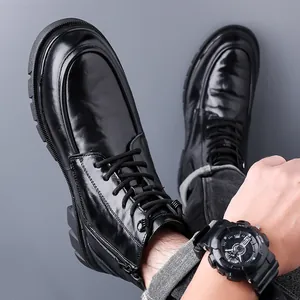 Herren Winterstiefel aus schwarzem Leder mit Wollfutter und rutschfester Sohle