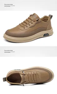 Dettaglio scarpe casual in pelle marrone con cuciture a vista e fori traspiranti