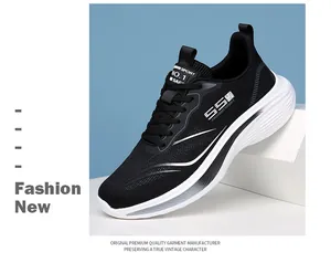 Detail of breathable mesh upper and fashion sport lettering on black men's sneakers