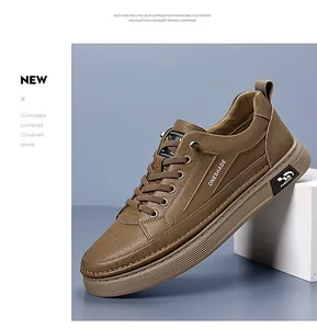 Detailed macro view of brown synthetic leather texture and lightweight EVA foam sole