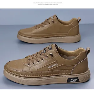 Detail view of brown casual men shoe with lightweight EVA foam sole and fashion label