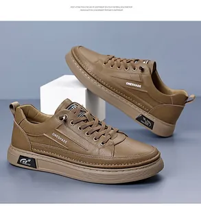 Detailed view of tan leather casual sneaker featuring lightweight EVA sole and soft texture