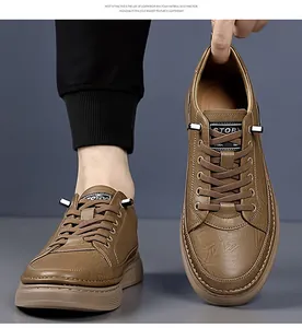 Detail showing the brown faux leather upper and thick EVA sole of casual men shoes