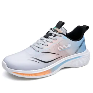 Lightweight breathable mesh sneakers with pink and blue gradient design for men