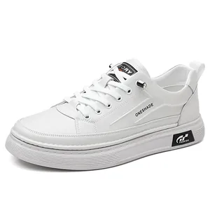 White casual leather sneakers for men with ONESHADE lettering and breathable soft sole