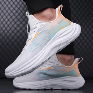 Atmungsaktive Herren Mesh-Laufschuhe in Weiß mit blau-orangem Farbverlauf-Design