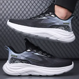 Atmungsaktive Herren Laufschuhe aus Mesh in Schwarz-Grau mit rutschfester weißer Sohle