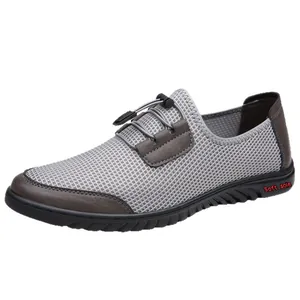 Atmungsaktive Herren-Mesh-Schuhe mit weichen Gummisohlen und braunen Lederakzenten