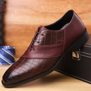 Men's Formal Business Leather Shoes British Style Crocodile Embossed Lace Up Microfiber Leather Low Top Dress Shoes