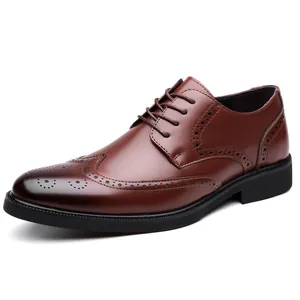 Classic dark brown wingtip brogue men's oxford shoes with elegant polished leather finish