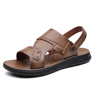 Bruine herensandalen met antislip rubberen zool en verstelbare hielband voor op het strand