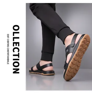 Detailed view of non-slip rubber outsole and adjustable dual-use strap of men's sandals