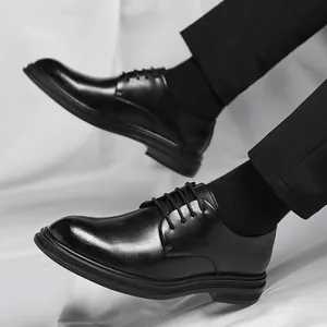 Men Business Dress Shoes British Style Lace Up Formal Pointed Toe Leather Shoes For Wedding Groom Office Wear Resistant