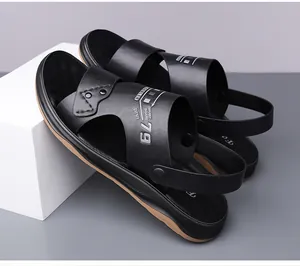 Detail view of black men's outdoor dual-use sandals with soft anti-slip soles