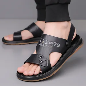 Men's versatile black outdoor sandals with dual-wear design and anti-slip soft soles