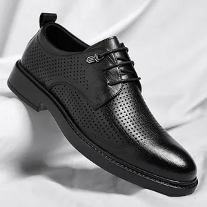 Zapatos Derby de Cuero de Negocios para Hombre Calados Transpirables con Punta Puntiaguda y Cordones Zapatos de Vestir Formales para el Trabajo de Verano