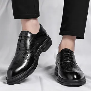 Classic black Brogue Derby shoes with premium leather finish and non-slip rubber soles
