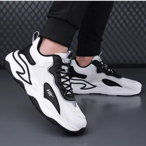 Detail of breathable mesh upper and wave-patterned thick sole on trendy men's sneaker