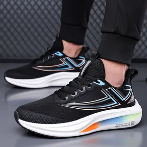 Scarpe da corsa uomo traspiranti nere con suola spessa ammortizzata e colorata