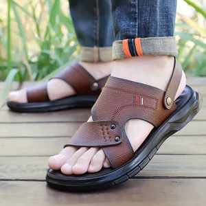 Sandali da Uomo in Pelle di Vacchetta Scarpe da Spiaggia Estive Antiscivolo Suola Morbida Pantofole Casual Doppia Funzione Traspirante