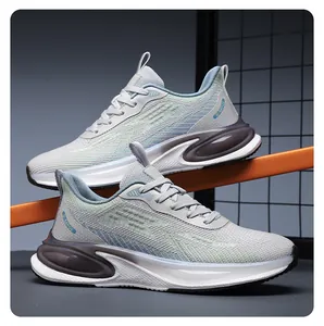 Close-up of breathable mesh fabric and gradient knit texture on large size running shoes