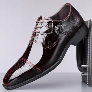 Chaussures de Business Formelles pour Hommes en Cuir Véritable Style Britannique Sculpture Brogue Oxford Monk Strap Mariage