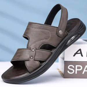 Ανδρικά Δερμάτινα Σανδάλια Παραλίας Casual Διπλής Χρήσης Μαξιλάρι Αέρα Παντόφλες Αντιολισθητικά Καλοκαιρινά Παπούτσια