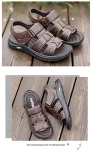 Herren Sandalen aus braunem Leder mit Klettverschluss und weicher dicker Sohle