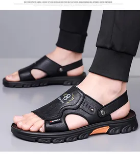 Detail showing the lychee texture upper and stylish orange accents on men's sport sandals