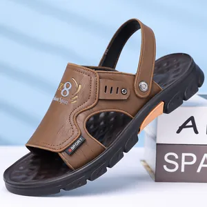 Men Premium Cowhide Leather Sandals Two Way Wear Outdoor Beach Shoes Breathable Non Slip Casual Soft Sole Athletic Slides
