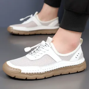 Baskets en Maille Respirante pour Hommes Chaussures de Sport Décontractées Avec Fermeture Élastique Couture Manuelle Semelle en Caoutchouc
