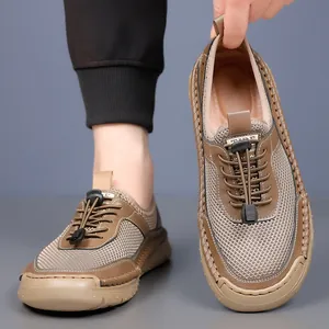 Baskets d'été en maille kaki pour homme avec lacets élastiques pour sport en plein air