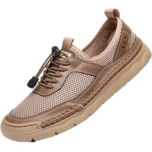 Chaussures décontractées homme marron en mesh respirant avec lacets élastiques et semelles épaisses