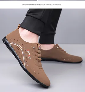 Braune perforierte Herren-Freizeitschuhe aus Leder mit atmungsaktiven Laserlöchern