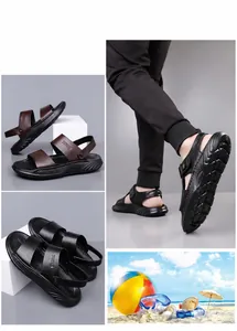 Detail view of anti-slip rubber outsoles and adjustable straps on men's casual sandals