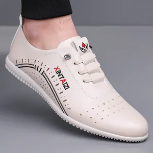 Herren Casual Ausgehöhlt Rindsleder Slipper Atmungsaktiv Rutschfest Fahrschuhe Weiche Sohle Sommer Business Freizeit Schuhe