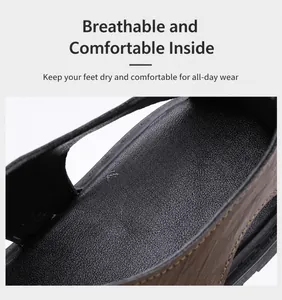 Close-up of soft leather texture and premium stitching on breathable men sandal lining