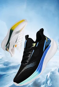 Detail of lightweight mesh sneakers with fashion labels and shock-absorbing soles
