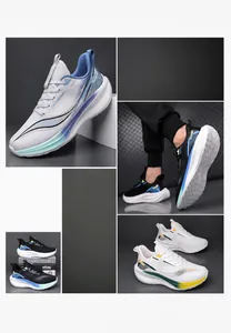 Detail of lightweight breathable mesh men's running shoes in various colorways
